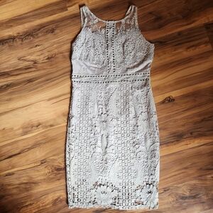Soieblu Grey Lace Mesh Detail Sheath Dress Size L